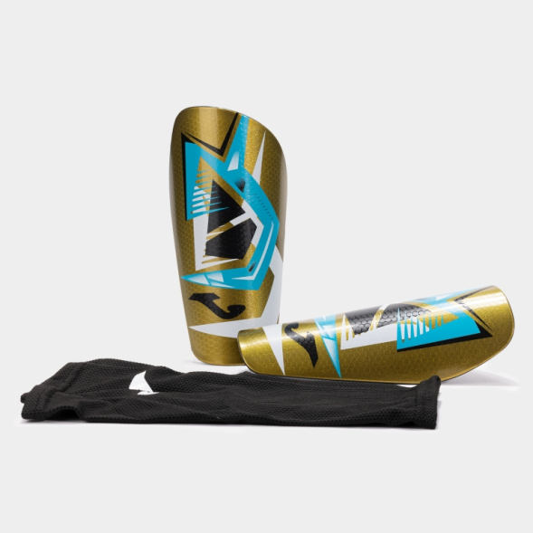 ESPINILLERAS J-PRO ORO TURQUESA FLÚOR