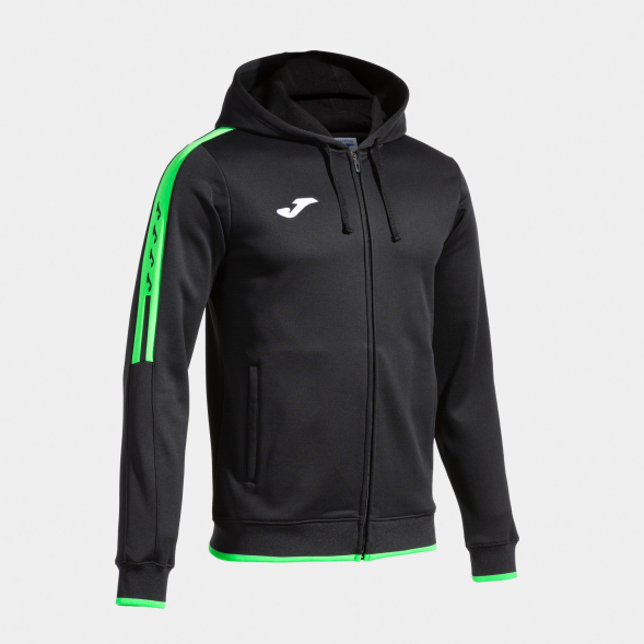 CHAQUETA CON CAPUCHA OLIMPIADA NEGRO VERDE FLUOR